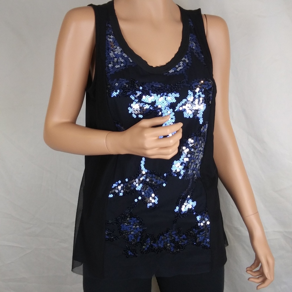 NWT Indigo Blue / Charcoal Sequined Black Tank Sz PM